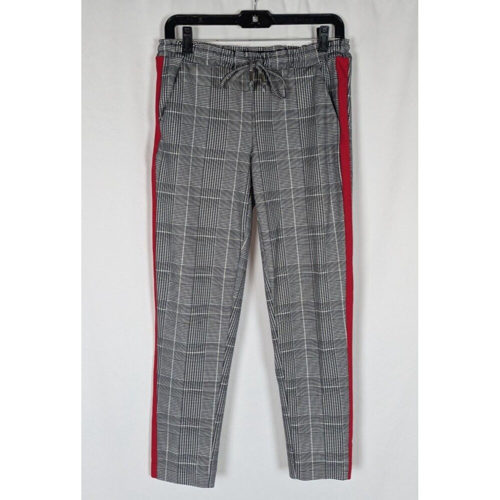 Boom Boom Jeans Straight Leg Pants S Women's Plaid Red Tuxedo Stripe Drawstring